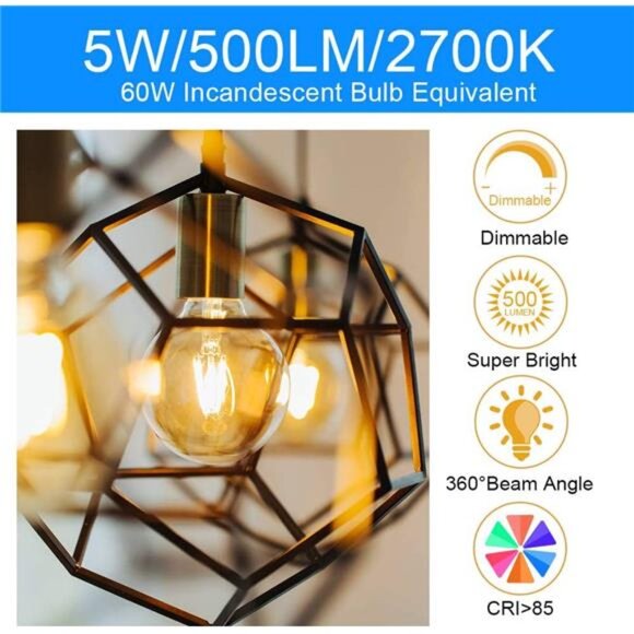 Dimmable LED Globe Light Bulb, G25 LED Vintage Light Bulb, 60W Equivalent - Picture 3 of 8